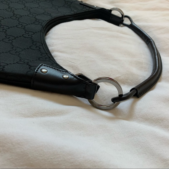 Gucci Shoulder Handbag Black Nylon Zip Top Hobo - Picture 7 of 11